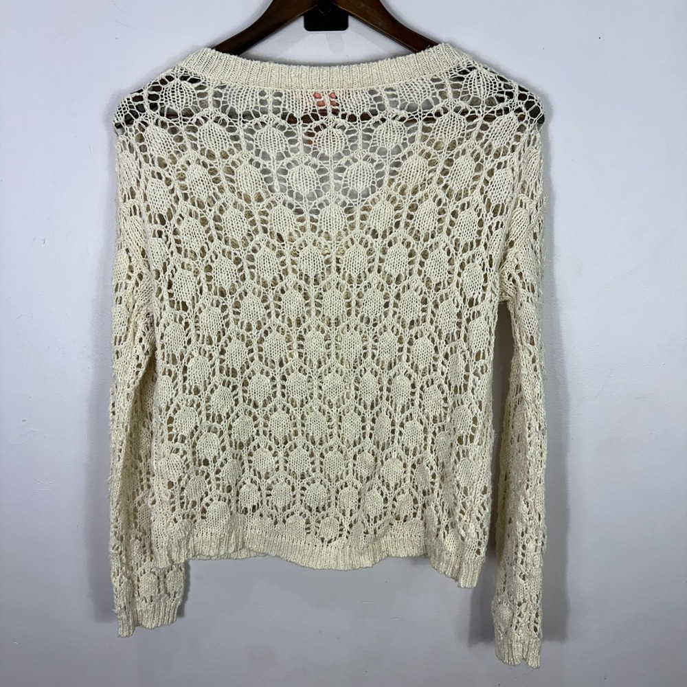 Flying Tomato Sweater M Cream Crochet Open Knit Boho Cottage Coastal Indie Layer - Picture 2 of 6